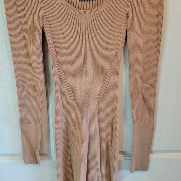 Abercrombie & Fitch Tan Knit Long Sleeve Midi Dress - Picture 3 of 7
